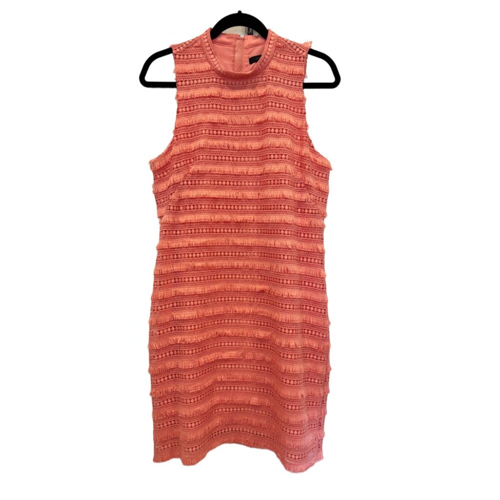 Jcrew Coral Coral Sheath Fringe Lace Sleeveless Dress sz 8